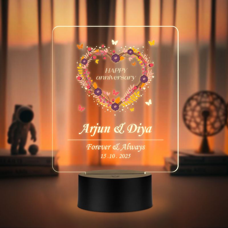 Personalized Heart Shape Couple Name LED Night Lamp Custom with Name & Date Unique Gift for Anniversary, Wedding, Marriage, Valentine Day, Birthday Warm White Light (Anniversary Gift 1)